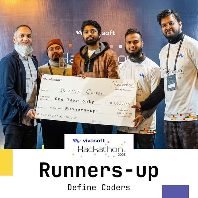 Team Define Coders has secured the Runner-Up position at the Vivasoft AI Hackathon 2025